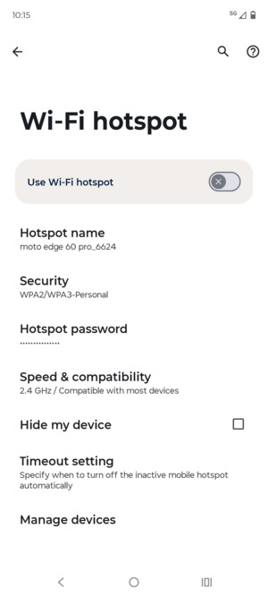 Select Hotspot password