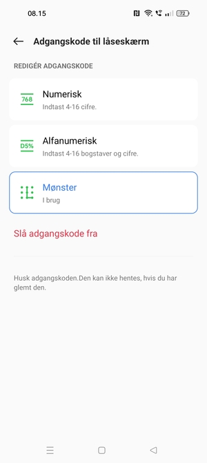 Din telefon er nu sikret med en skærmlås