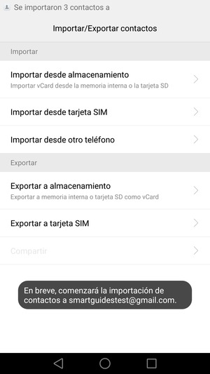 Sus contactos se guardarán en su cuenta de Google y se guardarán en su teléfono la próxima vez que Google sea sincronizado.