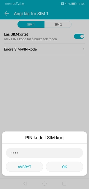 Skriv inn Ny PIN-kode for SIM-kort og velg OK