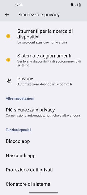Scorri e seleziona Più sicurezza e privacy