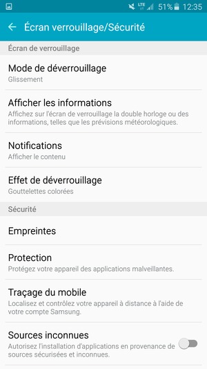 Pour activer votre écran de verrouillage, allez dans le menu Écran verrouillage/Sécurité et sélectionnez Mode de déverrouillage