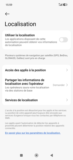 Désactiver le Utiliser la localisation