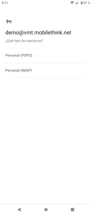 Seleccione Personal (POP3) o Personal (IMAP)