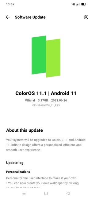 If your phone is up to date, you will see the following screen