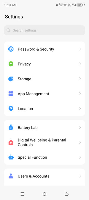 Scroll to and select Password & Security