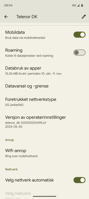 Bla til og velg Foretrukket nettverkstype