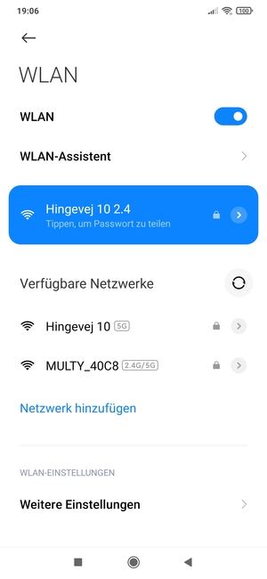 Sie sind nun mit dem WLAN-Netzwerk verbunden
