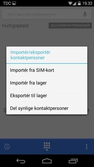 Vælg Importér fra SIM-kort
