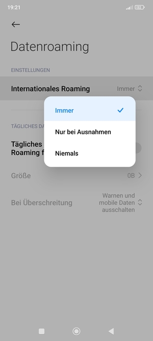 Wählen Sie die gewünschte Option