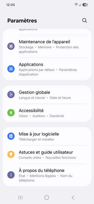 Faites défiler et sélectionnez Mise à jour logicielle