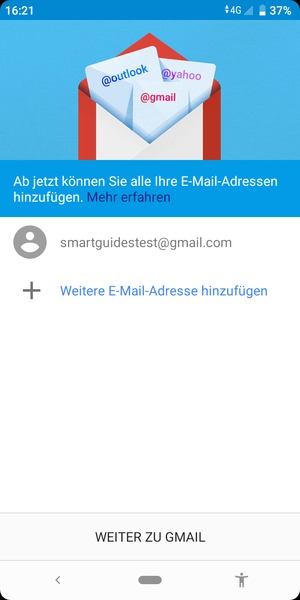 Wählen Sie WEITER ZU GMAIL