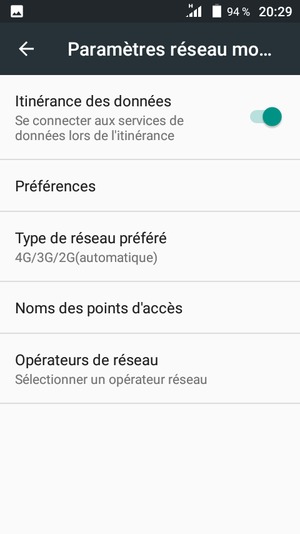 Activer ou désactiver Itinérance des données