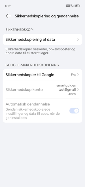 Vælg Sikkerhedskopier til Google