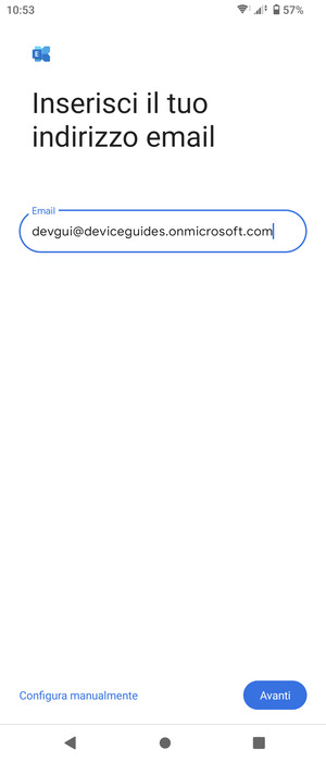 Inserisci il tuo indirizzo email e seleziona Configura manualmente