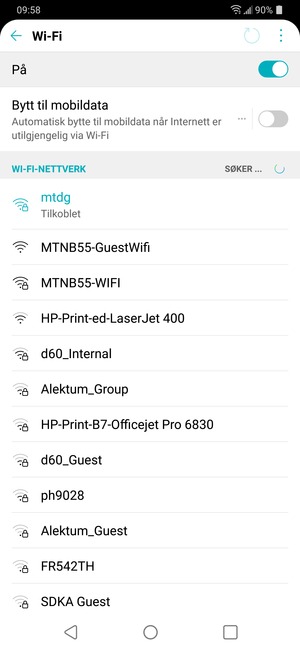 Du er nå koblet til Wi-Fi-nettverket