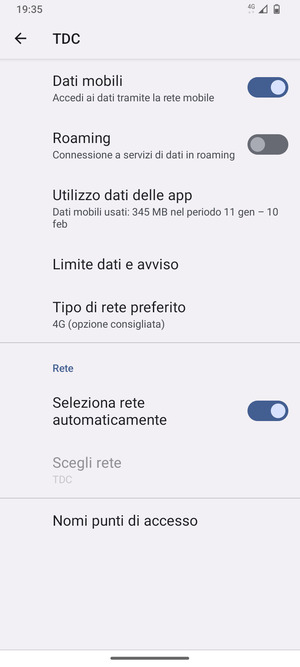 Seleziona Nomi punti di accesso