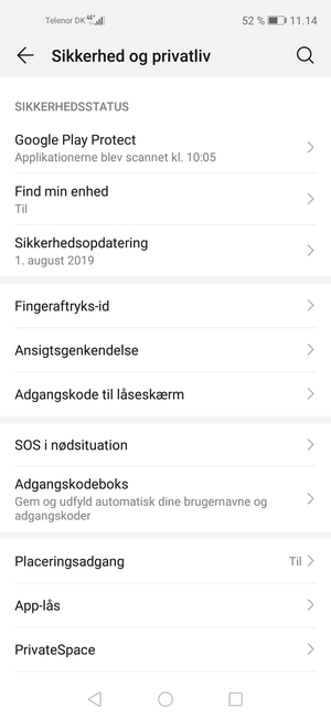 For at aktivere din skærmlås, gå til menuen Sikkerhed og privatliv og vælg Adgangskode til låseskærm