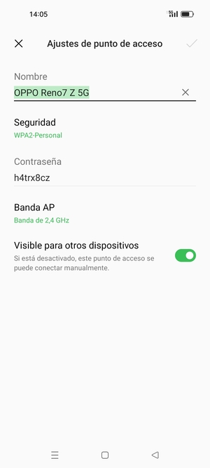 Introduzca una contraseña de punto de acceso Wi-Fi de al menos 8 caracteres y seleccione Aceptar