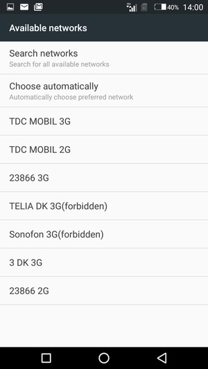 Select a network operator from the list