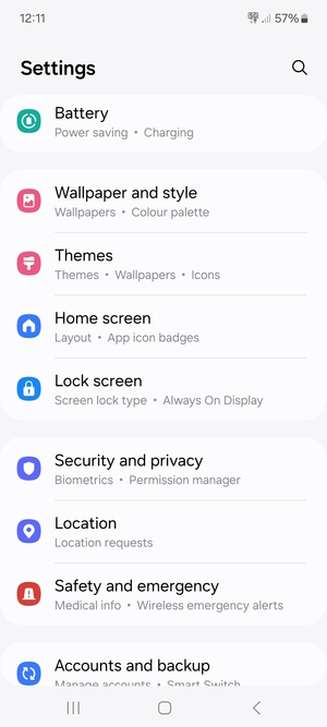 Scroll to and select Security and privacy