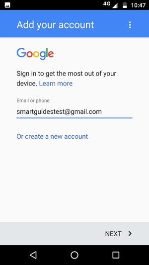 Enter your Gmail address and select NEXT