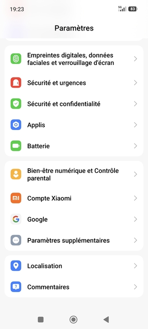 Faites défiler et sélectionnez Localisation