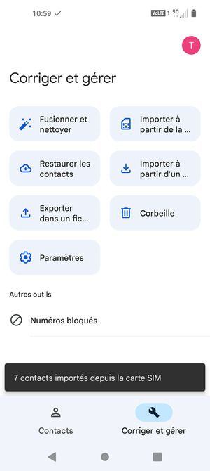 Vos contacts vont être enregistrés sur votre compte Google et dans votre téléphone lors de la prochaine synchronisation de Google.