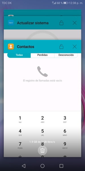 Seleccione el icono Eliminar para cerrar todas las aplicaciones en ejecución