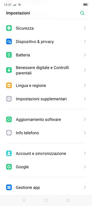 Torna al menu Impostazioni, scorri e seleziona Account e sincronizzazione