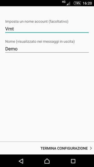 Scegli un nome per il tuo account e inserisci il tuo nome. Seleziona TERMINA CONFIGURAZIONE