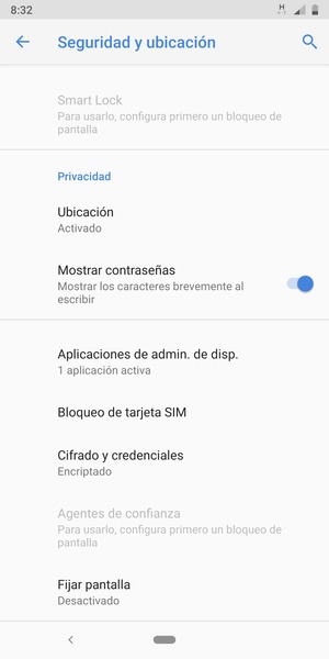 Seleccione Bloqueo de tarjeta SIM