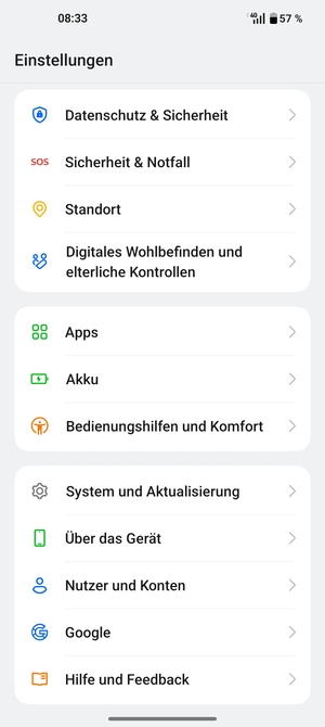 Scrollen Sie und wählen Sie Datenschutz & Sicherheit