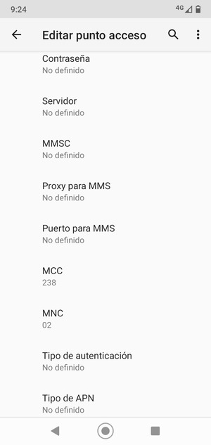 Desplácese hacia abajo e introduzca la información MMS