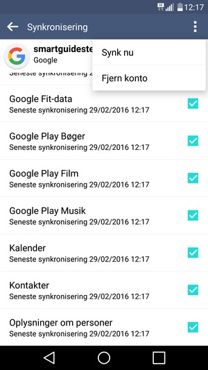 Vælg Menu-knappen og vælg Synk nu