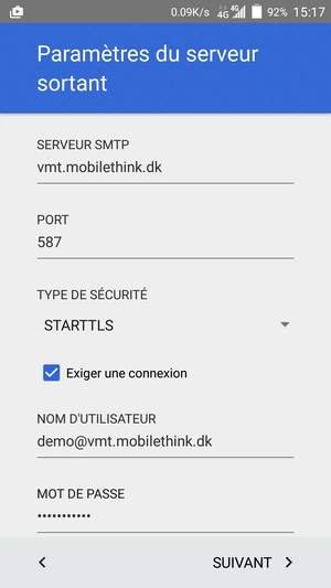 Saisissez l'adresse du serveur sortant