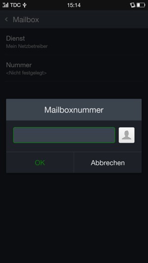 Geben Sie die Mailboxnummer ein und wählen Sie OK