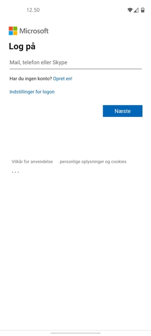 Indtast din e-mailadresse og vælg Næste