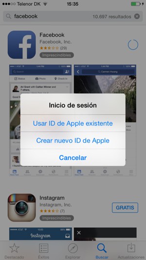 Seleccione Usar ID de Apple existente