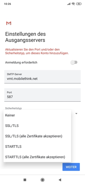 Wählen Sie Keiner und WEITER