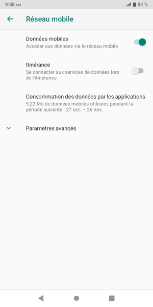 Sélectionnez Paramètres avancés