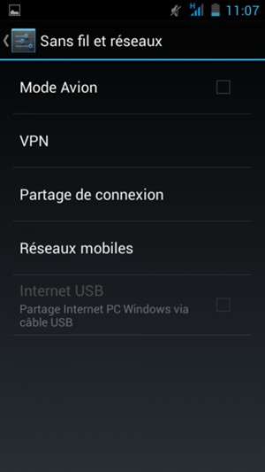 Sélectionnez Réseaux
mobiles