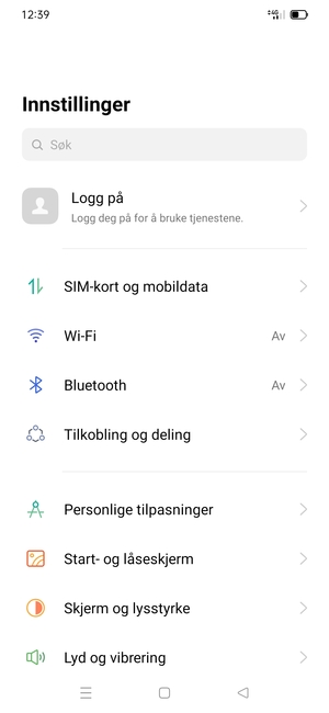 Velg SIM-kort og mobildata