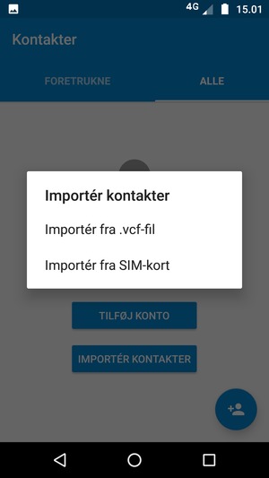 Vælg Importér fra SIM-kort