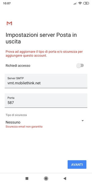 Seleziona AVANTI