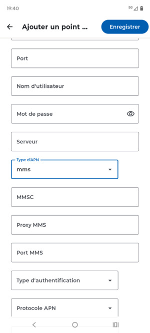 Faites défiler vers le bas et saisissez les informations MMS