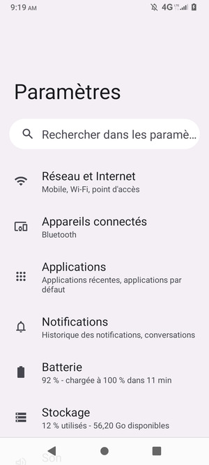 Sélectionnez Réseau et Internet