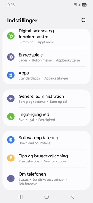 Scroll til og vælg Softwareopdatering