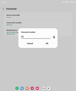 Enter the Voicemail number and select OK