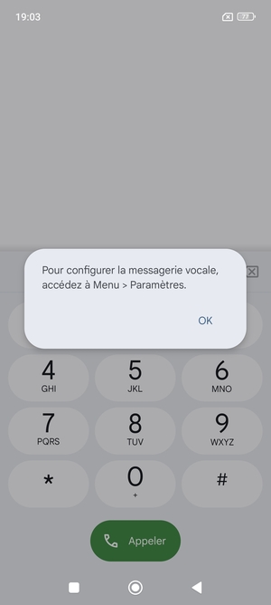 Si votre messagerie vocale n'est pas configurée, sélectionnez OK